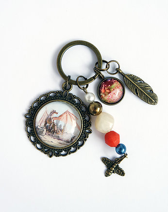 Breloczek - Smok, kwiaty, piórko