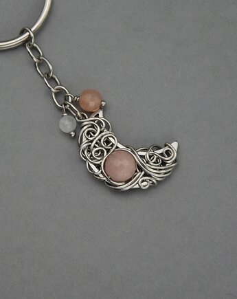 Oryginalny brelok księżyc, breloczek kamień słoneczny wire wrapping, Agata Rozanska