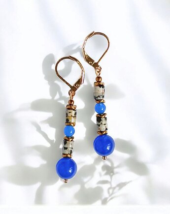 JASPER collection : kolczyki dłuższe 5cm : jaspis & jadeit niebieski, kaktusia