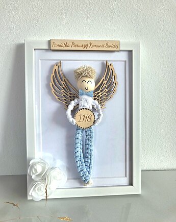 Wyjatkowy Anioł Stróż w ramce,ręcznie robiona pamiątka Komunii Chrztu, Ona Ci Zaplecie