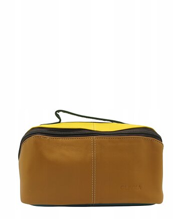 Kosmetyczka podróżna duża damska skórzana pojemna kieszenie rączka OLIVKA, Olivka Warsaw