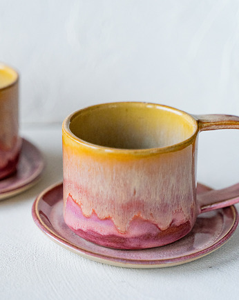 Kubek z uchem i talerzykiem SUNSET, rękoczyny