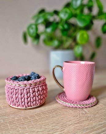 Zestaw prezentowy pod choinkę z kubkiem i podkładką - różowy, Damariz