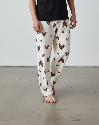 Spodnie męskie do spania piżama serca beżowe, HisOutfit