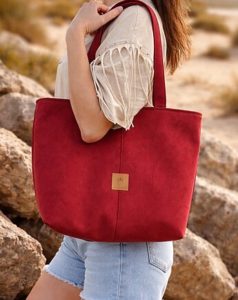 Zamszowa duża torba shopper Czerwona, sabi tatka