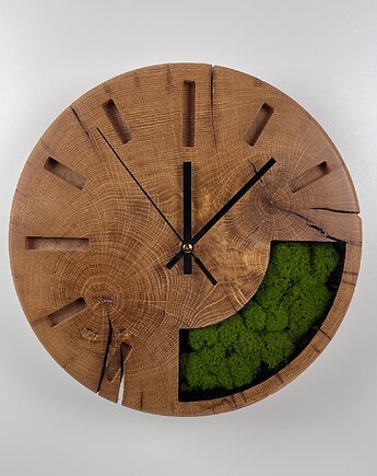 Dęboawy zegar wiszący z chrobotkiem reniferowym i żywicą, BooGoo