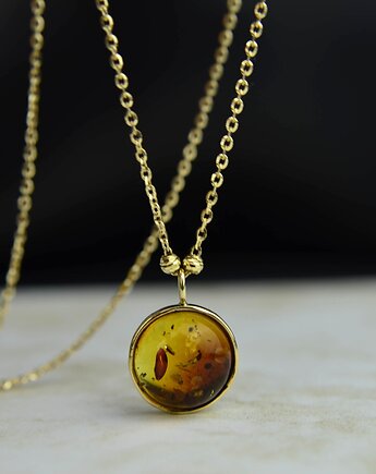 Delikatny złoty naszyjnik z bursztynem pr. 585, Barbara Fedorczyk