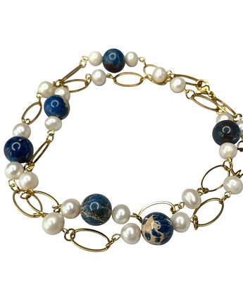 Złocony naszyjnik z jaspisami i perłami, Artseko