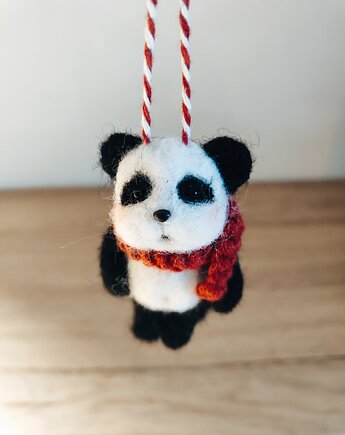 Myszka Fiszka -panda wełna filc bombka święta zawieszka, Myszka Fiszka