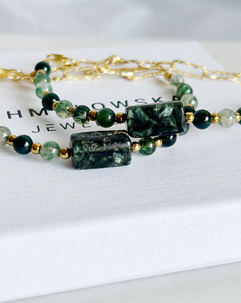 Bransoletka Serafinit i Agat Zielony unikat, Chmolowska Jewellery