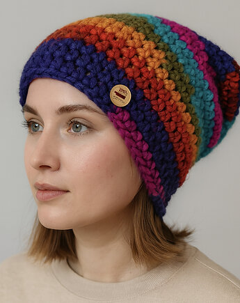 Kolorowa gruba czapka smerf ręcznie robiona, splotomaniaa