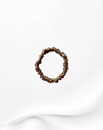 Jedwabna scrunchie gumka frotka wąska micro karmelowa, Zdunetti
