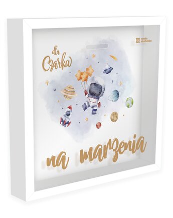 Ramka Skarbonka - Na marzenia - mały astronauta - z imieniem dziecka, Ramka Skarbonka