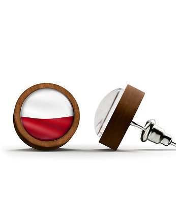 Kolczyki drewniane - Polska flaga - sztyfty, yenoo