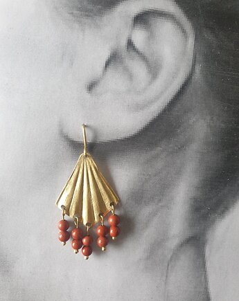 Kolczyki ORIGAMI wachlarze, jaspis czerwony, mosiądz surowy, modesign