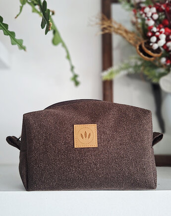 Kosmetyczka z czekoladowej 'lnianej' plecionki, sabi tatka