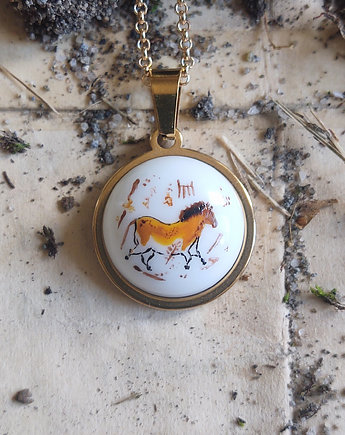 Mały porcelanowy naszyjnik z koniem z Jaskini Lascaux, atelier by Olga