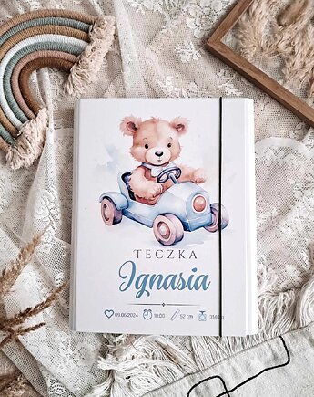 TECZKA MIŚ W RAJDÓWCE z metryczką, prezent na roczek, narodziny, Chrzest, LOO LOO DREAM