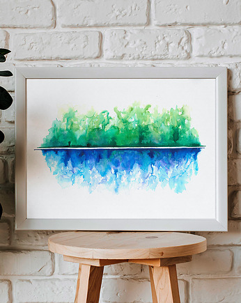 Akwarela Abstrakcja Zieleń Niebieski Natura Jezioro Trawa 30x40 LP-Arts, LParts