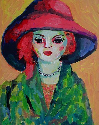Kolorowy obraz  do salonu kobieta w kapeluszu, alice oil on canvas