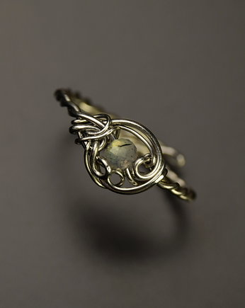Pierścionek regulowany labradoryt wire wrapping, Agata Rozanska