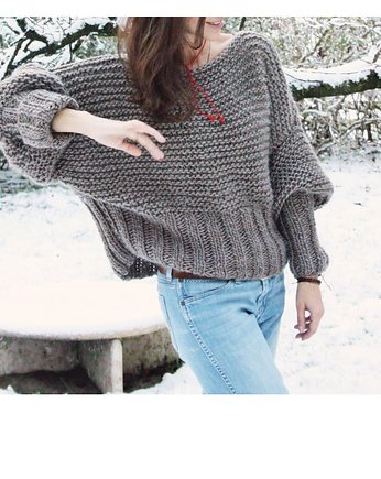 Brązowy sweter handmade moher z wełną, Mademoiselle Patrini