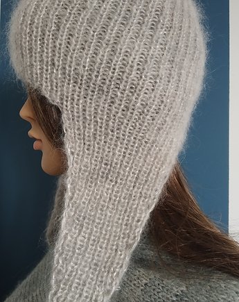 Czapka z uszkami szara pierłowa, Knit Couture
