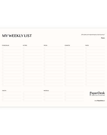 Tygodniowy planner z cytatami - check lista, PaperDesk