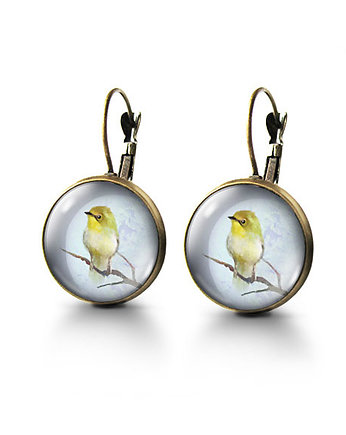 Kolczyki - Żółty ptaszek - brąz