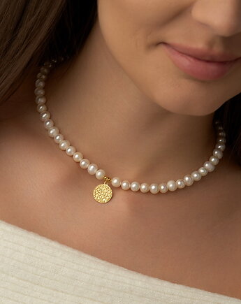 Choker/ naszyjnik z naturalnych pereł słodkowodnych - srebro 925 pozłacane, Coccola JEWELLERY