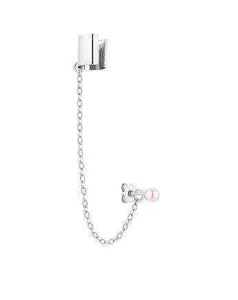 Srebrna nausznica z łańcuszkiem i perełką SWAROVSKI CRYSTAL, SOTHO
