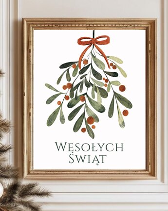 PLAKAT grafika jemioła świąteczny Wesołych świąt, black dot studio