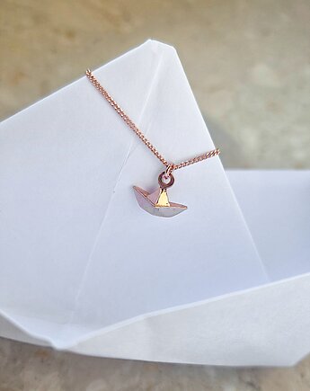 Small PAPER SHIP naszyjnik - różowe złoto, ISSI Jewelry
