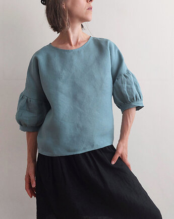 Bluzka "COSMOS" szałwia, 100% len M, madebyjokpa