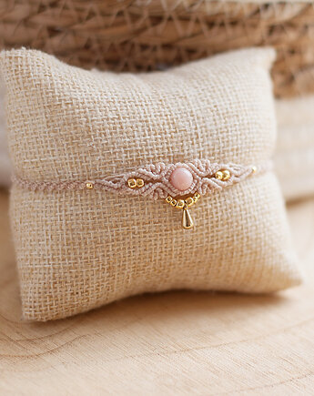 Bransoletka Makrama. Beżowa pleciona bransoletka makramowa. Opal, CocoBizu