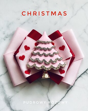 Modowa Brosza z Choinką  Pudrowy róż   Mikołajki Święta, Pudrowy Różowy