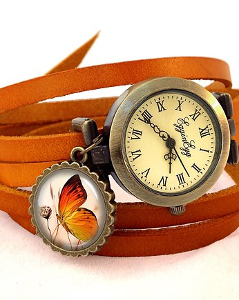 Skórzany zegarek Romantyczny motyl - 0696, EGGinEGG