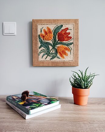 Obrazek punch needle "Pomarańczowe kwiaty" NA ZAMÓWIENIE, Dwa Sploty