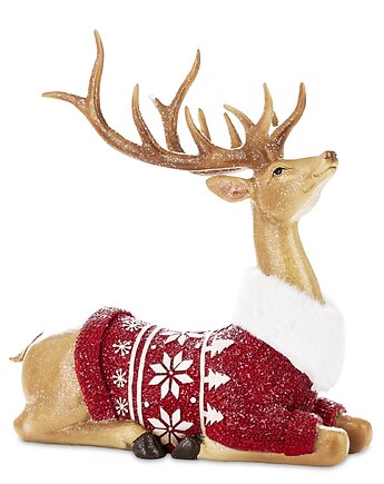 Figurka jeleń leżący w czerwonym sweterku 29x11x26 cm, MIA home