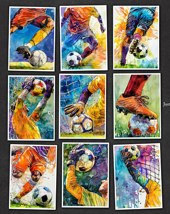 Piłkarze w akwareli - zestaw 9 grafik w rozmiarze 13x18 cm, JBJart Justyna Jaszke