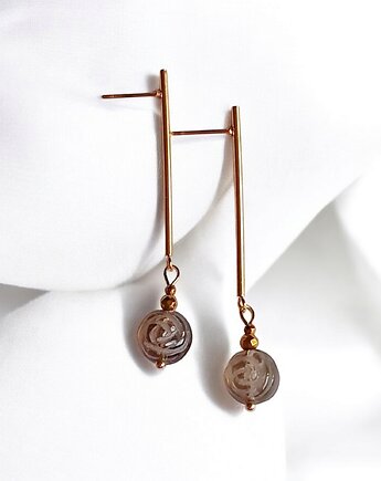 Kolczyki różyczki : RZEŹBIONY kwarc dymny : długie: wyjątkowy prezent, kaktusia