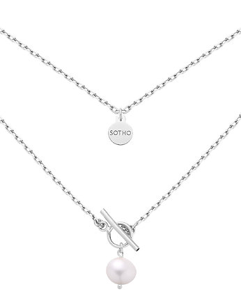 Srebrny masywny łańcuszek z naturalną perłą, SOTHO