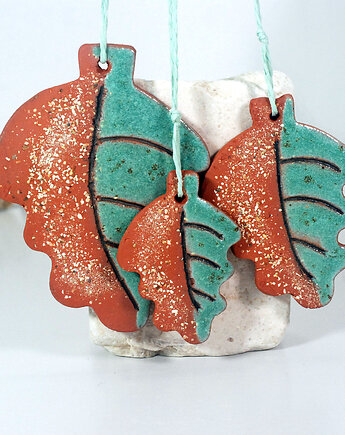 Ceramiczne liście turkusowe ozdoby wiosenne, 10FingersArt