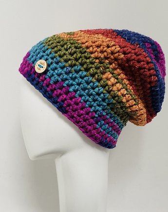 Gruba czapka beanie smerf kolorowa szydełkowa, splotomaniaa