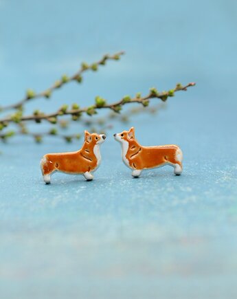 Corgi mini pieski - ceramiczne sylwetki kolczyki