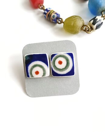 Kolczyki ceramiczne Bolesławiec, biżuteria z talerzy
