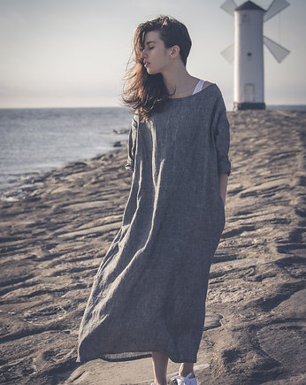 Sukienka lniana sól/pieprz, LENOUI