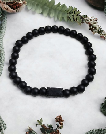 Męska bransoletka : turmalin, onyks : ochrona, siła, kaktusia