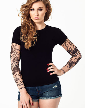 Czarny t-shirt z tatuażami Roses & Chaplet, dirrtytown clothing