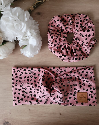 Komplet opaska + gumka scrunchie panterka, Seylla pracownia